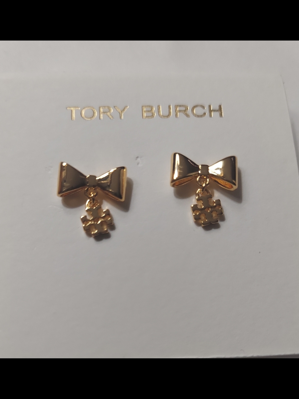 Tory Burch Gold Bow Drop Logo Earrings